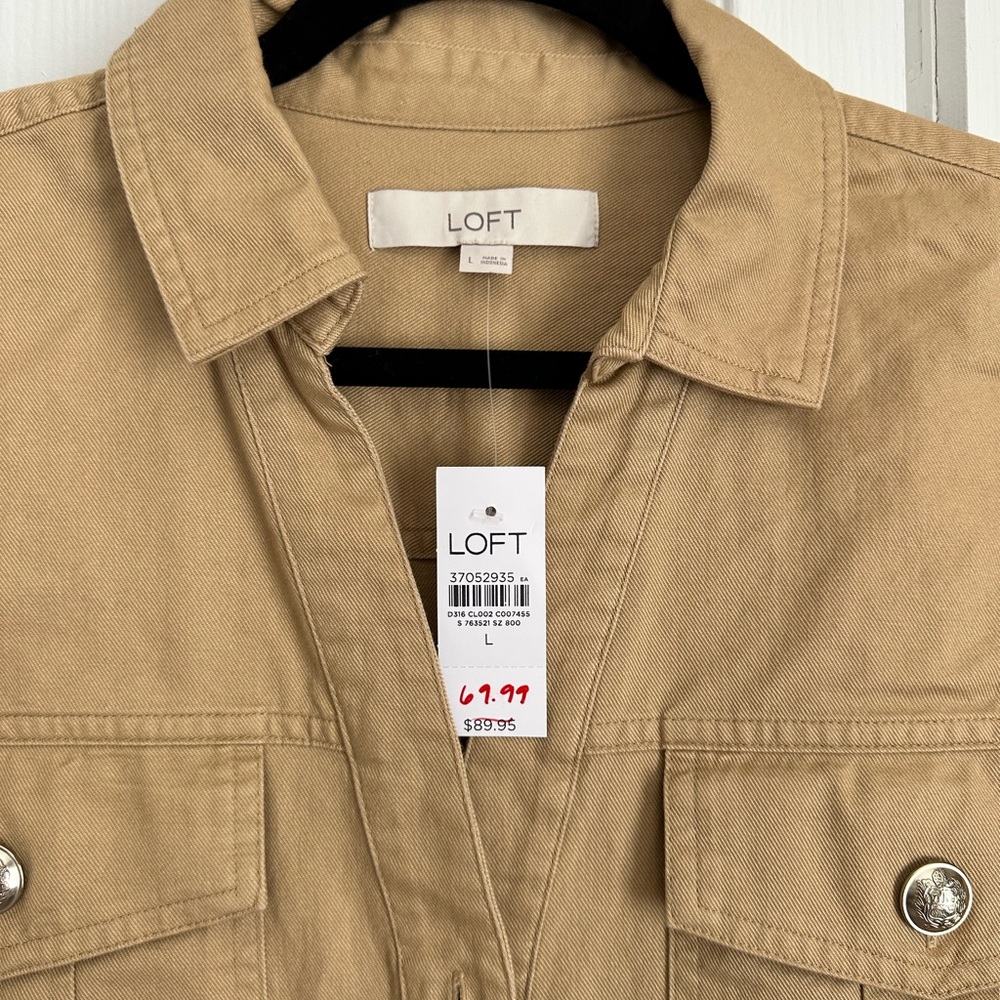 Loft Tan Short Sleeve Shirt Dress - Picture 2 of 6